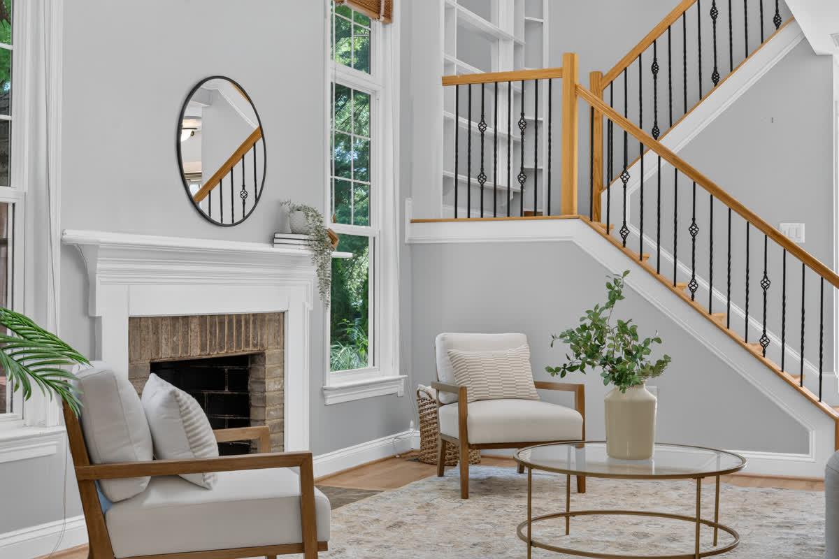 A living room at 3517 Soffit Pl, first dim, then lit